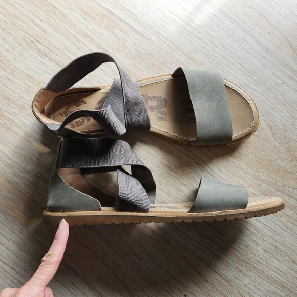 Sorel Ella Leather Gore Stretch Strap Sporty Sandal Comfortable Sage Green - Picture 7 of 14